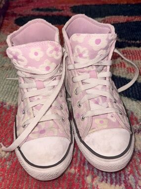 Kids Purple Floral Converse High-Top Sneakers Sz 3